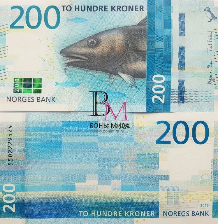Норвегия Банкнота 200 крон 2016 UNC 