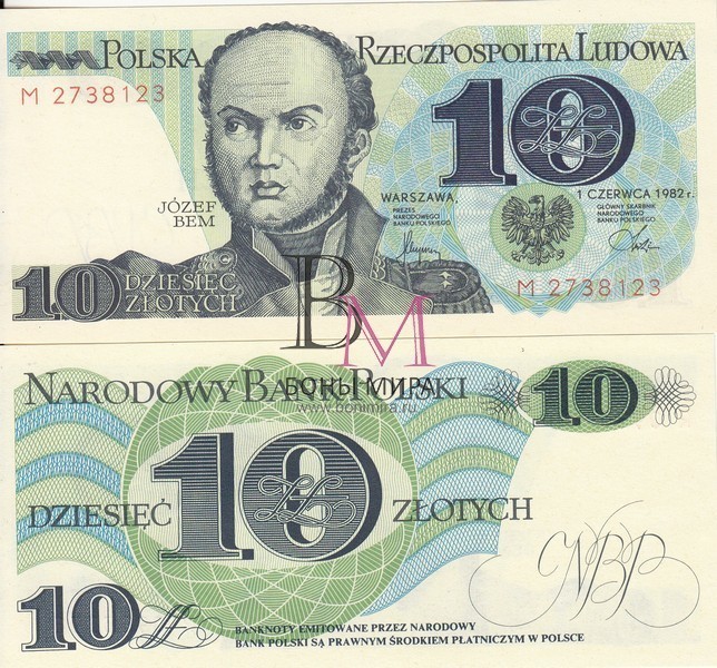Польша Банкнота 10 злотых 1982 UNC