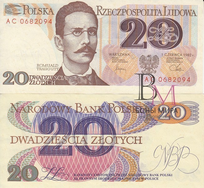 Польша Банкнота 20 злотых 1982 UNC