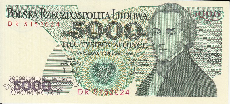 Польша Банкнота 5000 злотых 1988 UNC Подпись