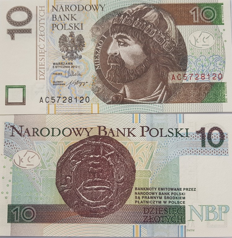 Польша Банкнота 10 злотых 2012 UNC