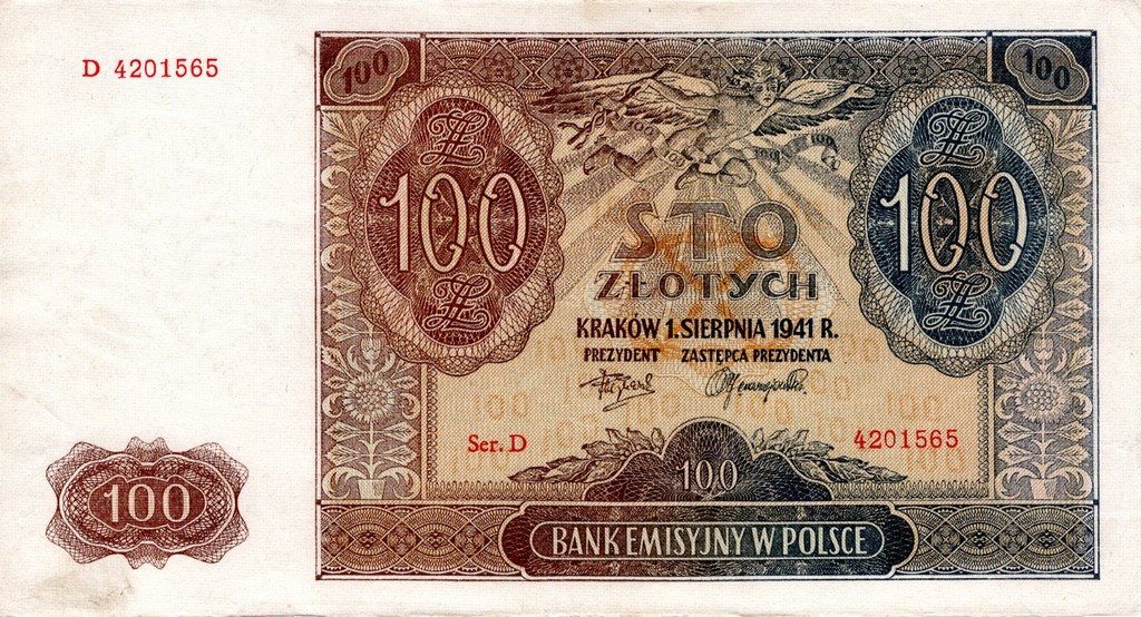 Польша Банкнота 100 злотых 1941  аUNC/EF