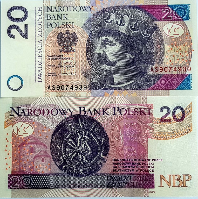 Польша Банкнота 20 злотых 2016 UNC 