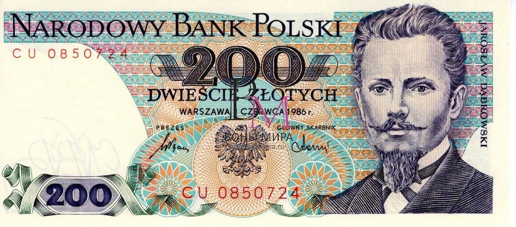 Польша Банкнота 200 злотых 1986 UNC 