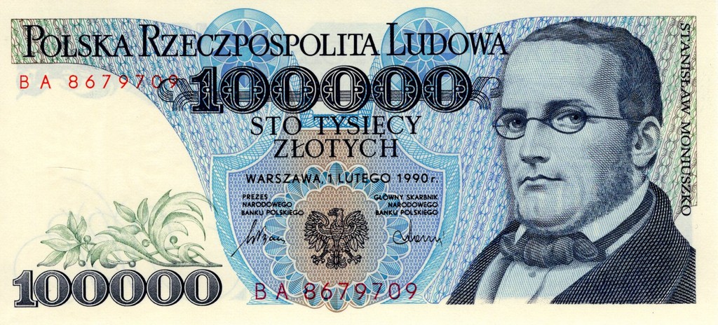 Польша Банкнота 100000 злотых 1990 UNC 