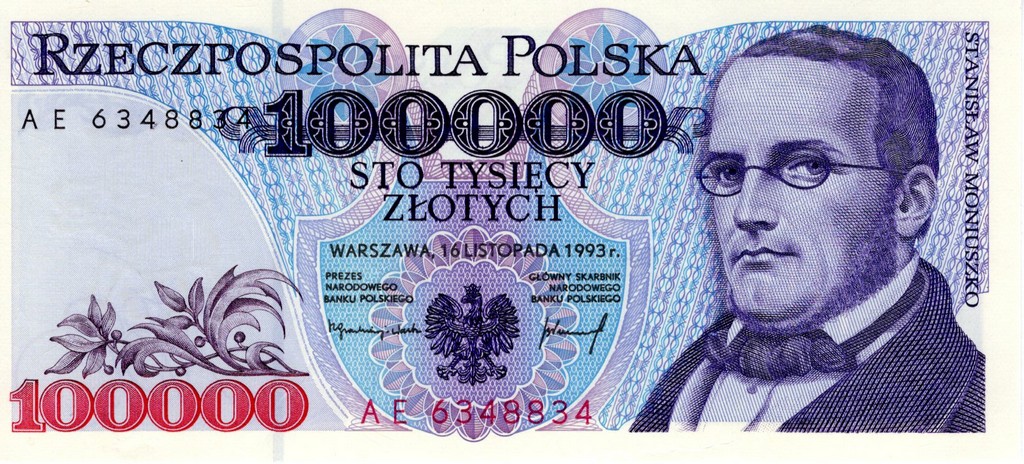 Польша Банкнота 100000 злотых 1993 UNC 