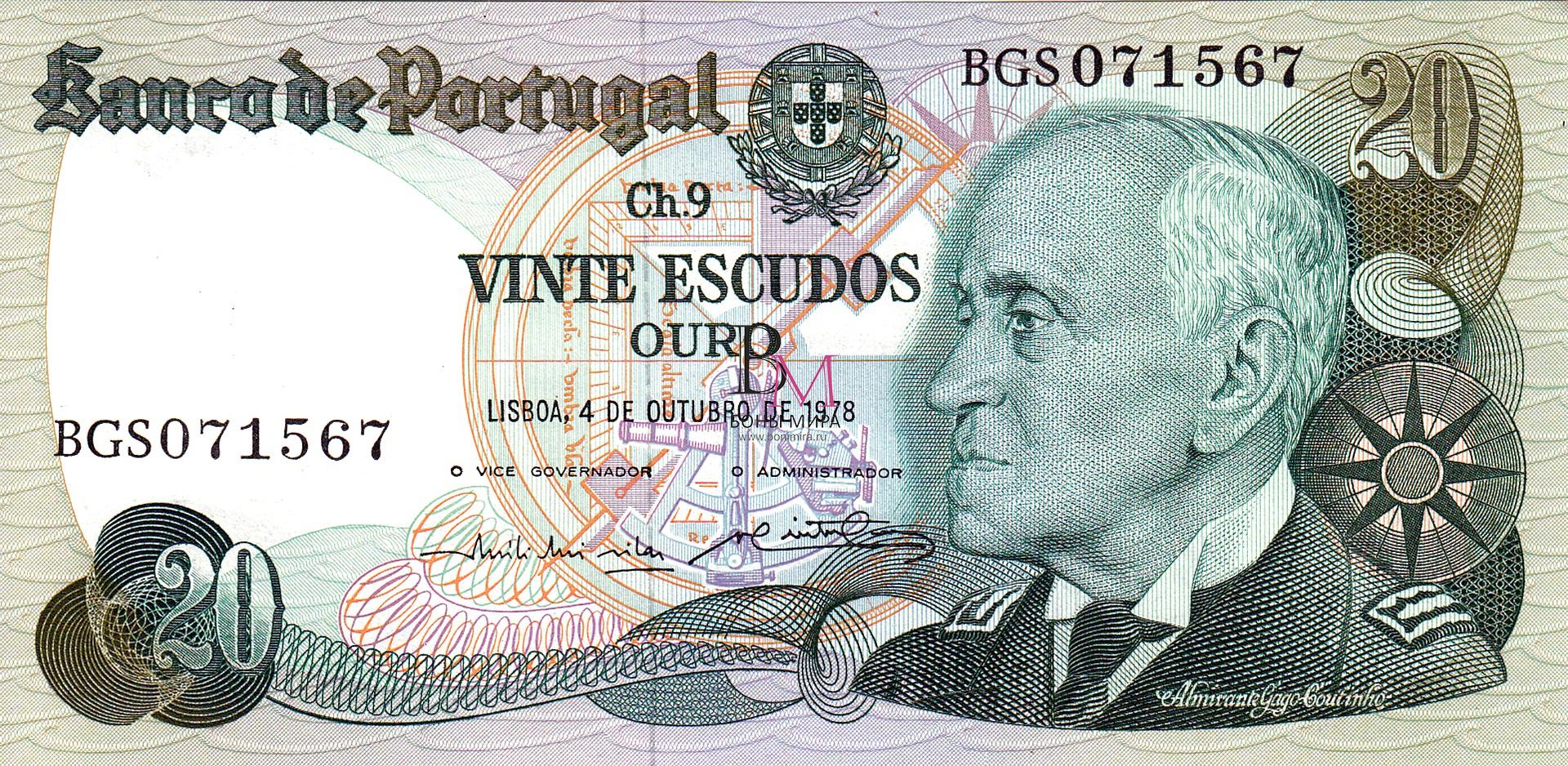 Португалия Банкнота 20 эскудо 1978 UNC Дата 04/10/1978 P176b4