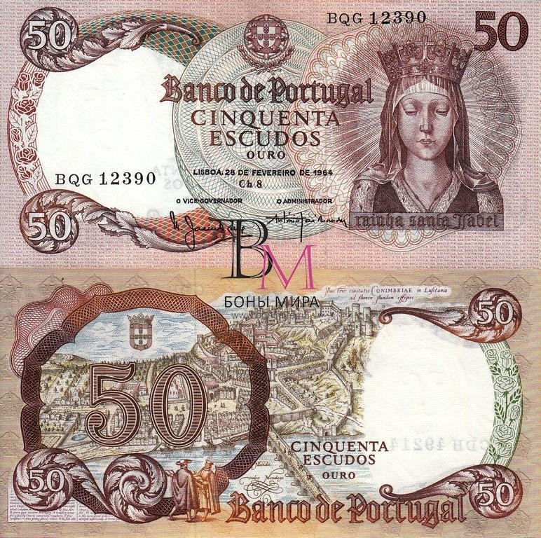 Португалия Банкнота 50 эскудо 1964 UNC П-168-2-2