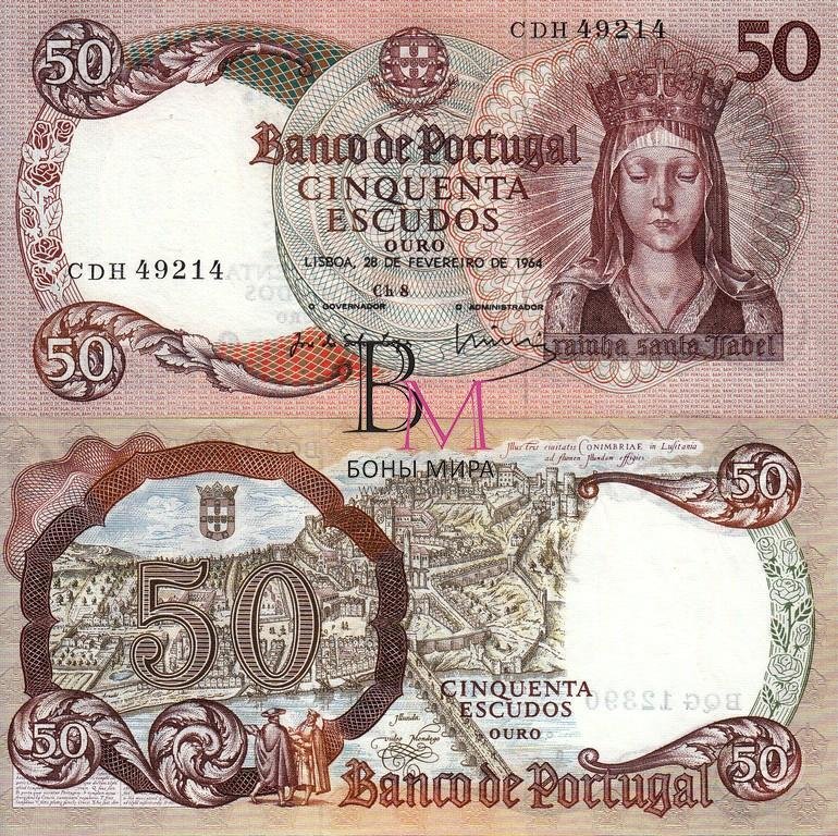 Португалия Банкнота 50 эскудо 1964 UNC Подпись