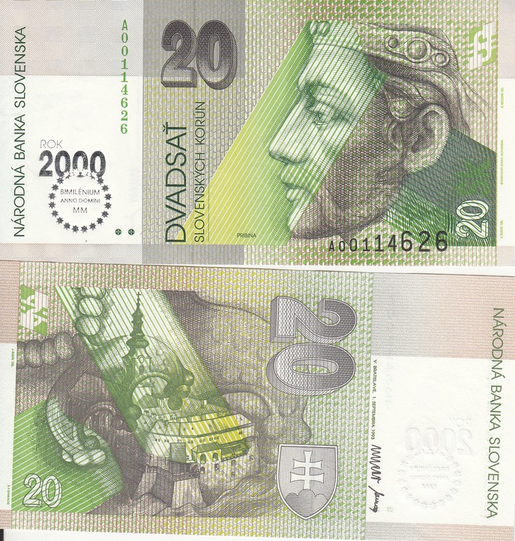 Словакия Банкнота 20 крон 2000 UNC Тысячелетие  