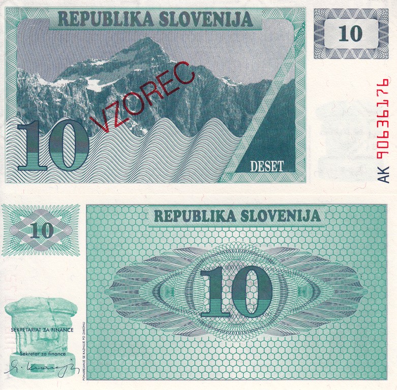 Словения Банкнота 10 толар 1990 UNC VZOREC