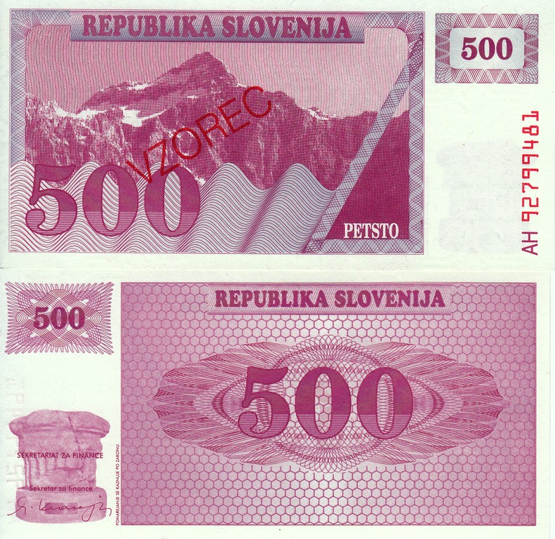 Словения Банкнота 500 толаров 1990 UNC VZOREC