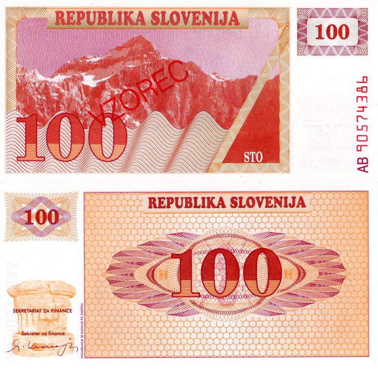 Словения Банкнота 100 толаров 1990 UNC VZOREC