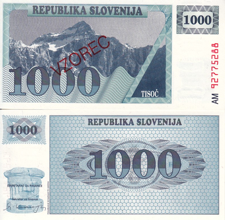 Словения Банкнота 1000 толаров 1990 UNC VZOREC