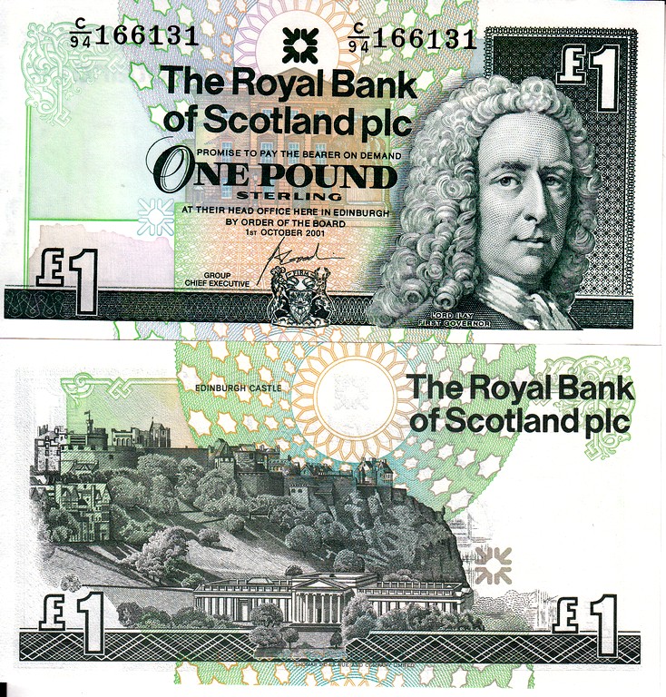Шотландия Банкнота  1 фунт 2001 UNC