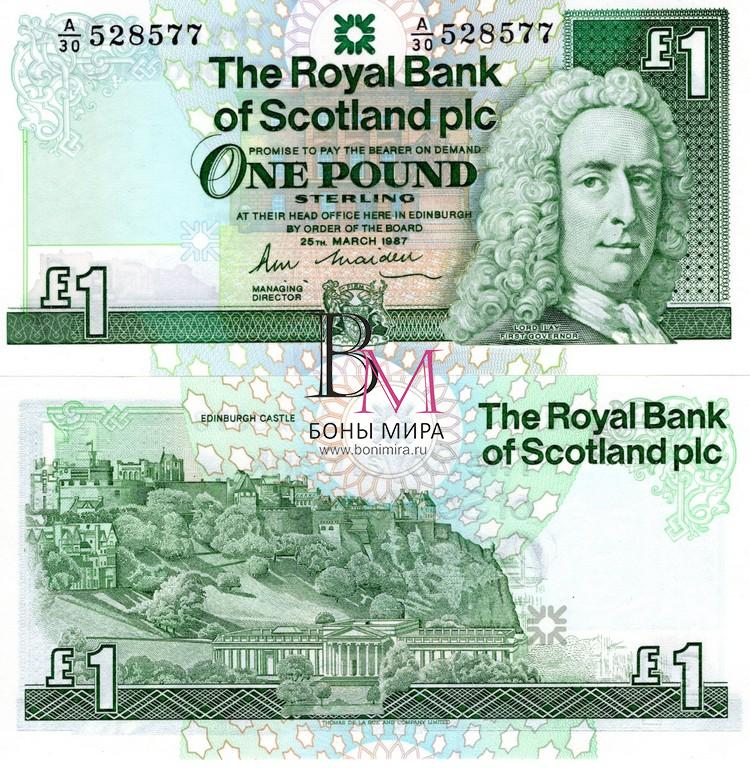 Шотландия Банкнота  1 фунт 1987 UNC P346a Год!