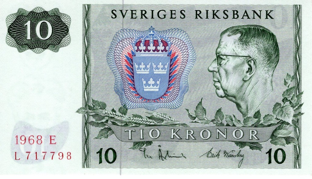 Швеция Банкнота 10 крон 1990 UNС Подпись