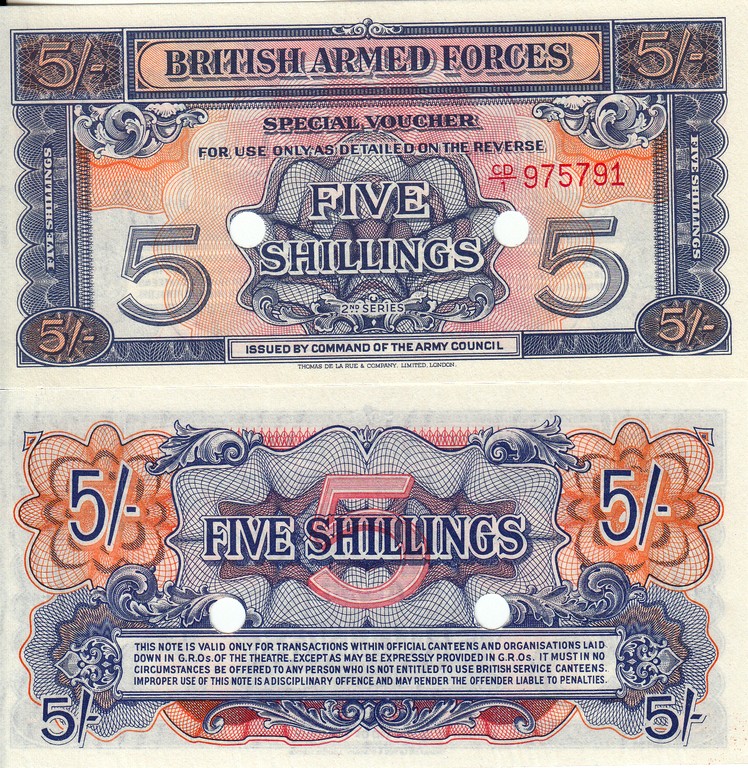 Великобритания Банкнота 5 фунтов 1958 UNC P20d (Британская Армия)