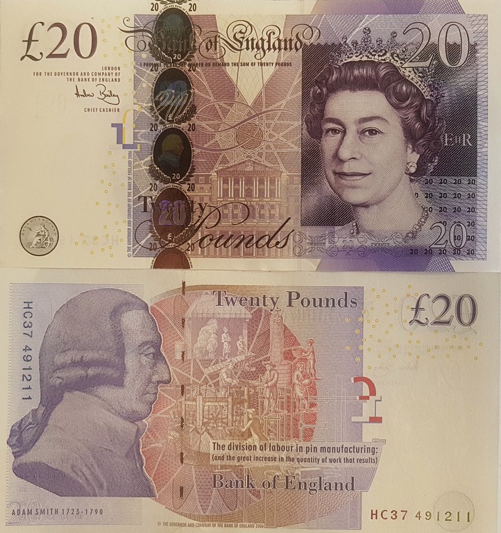 Великобритания Банкнота 20 фунтов 2006 UNC Подпись