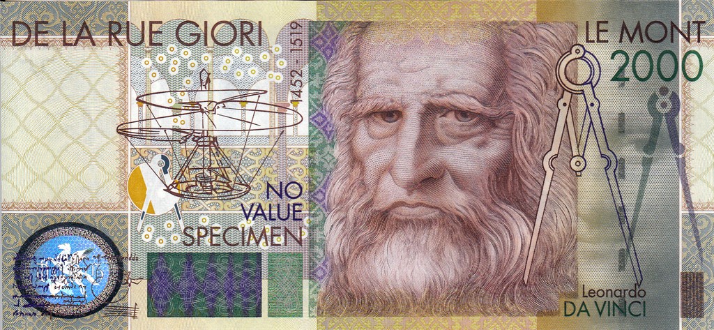 Великобритания банкнота Леонардо Да Винчи UNC Юбилейный выпуск 2000 а типография De La Rue Giori