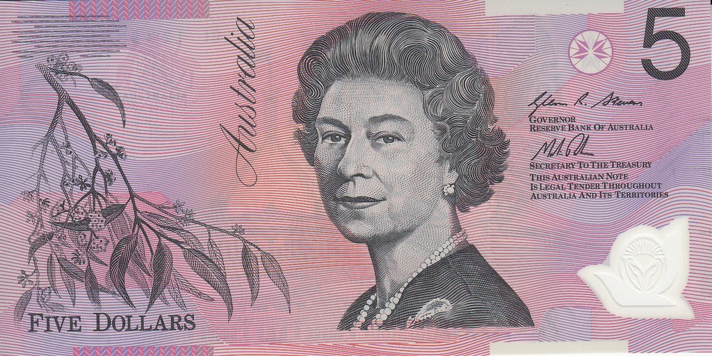 Австралия Банкнота 5 долларов 2010 -12 UNC  Подпись g