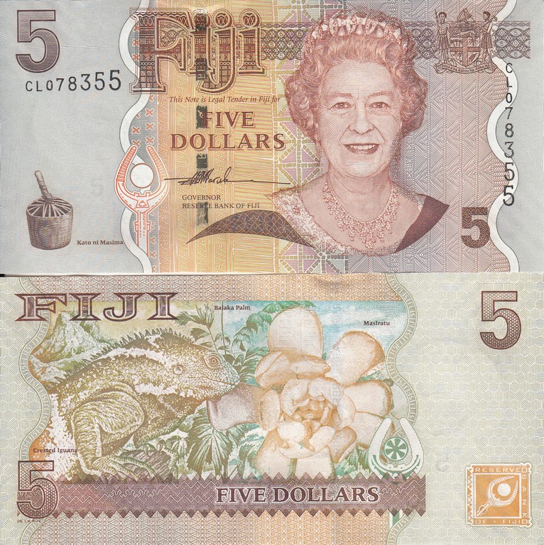 Фиджи 5 долларов 2007 UNC Подпись