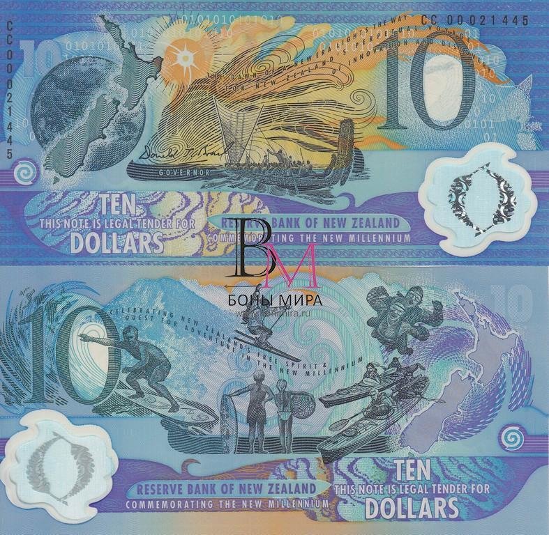 Новая Зеландия Банкнота 10 долларов 2000 UNC Тысячелетие Пластик