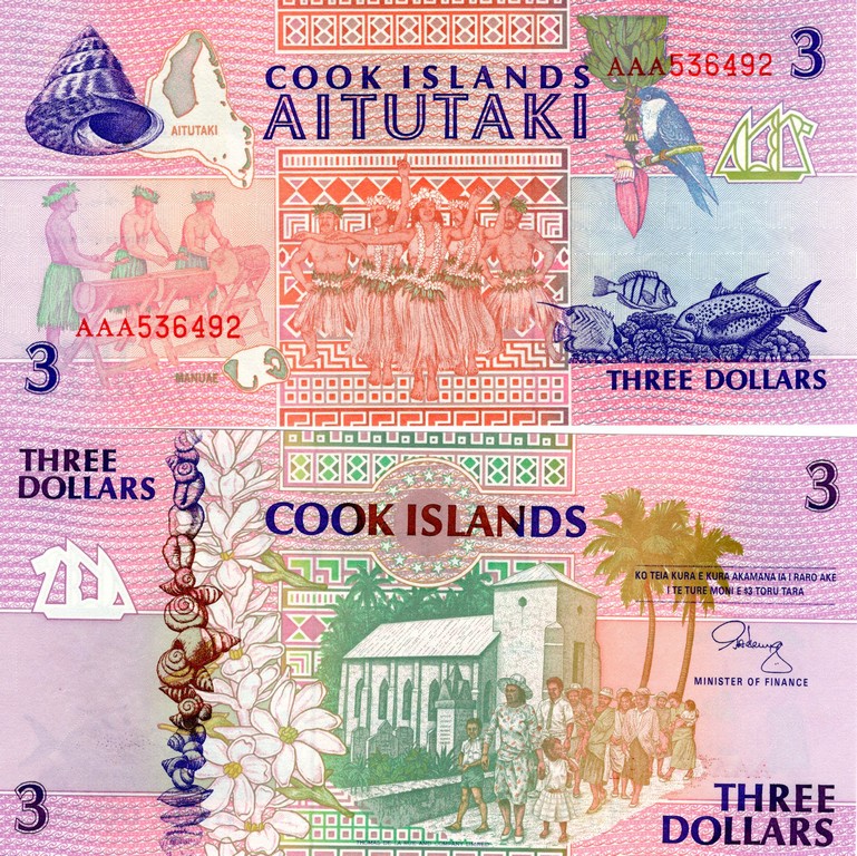 Острова Кука  3 доллара 1992 UNC