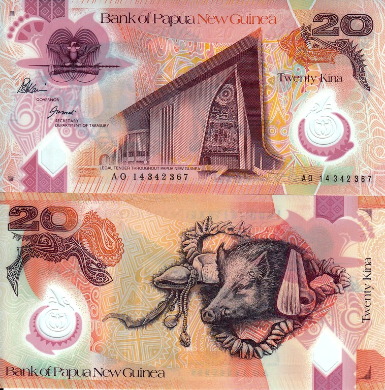 Папуа Новая Гвинея Банкнота  20 кина 2014 UNC Пластик