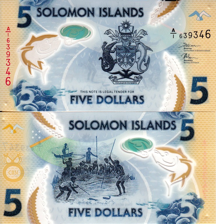 Соломоновы острова 5 долларов 2019  UNC