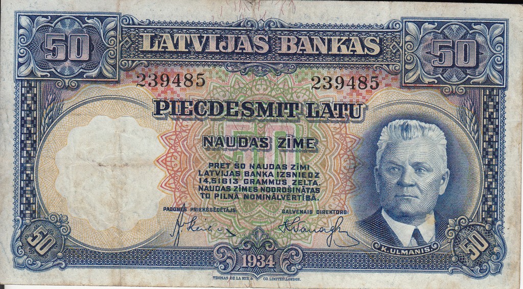 Латвия Банкнота 50 лат 1934  VF 