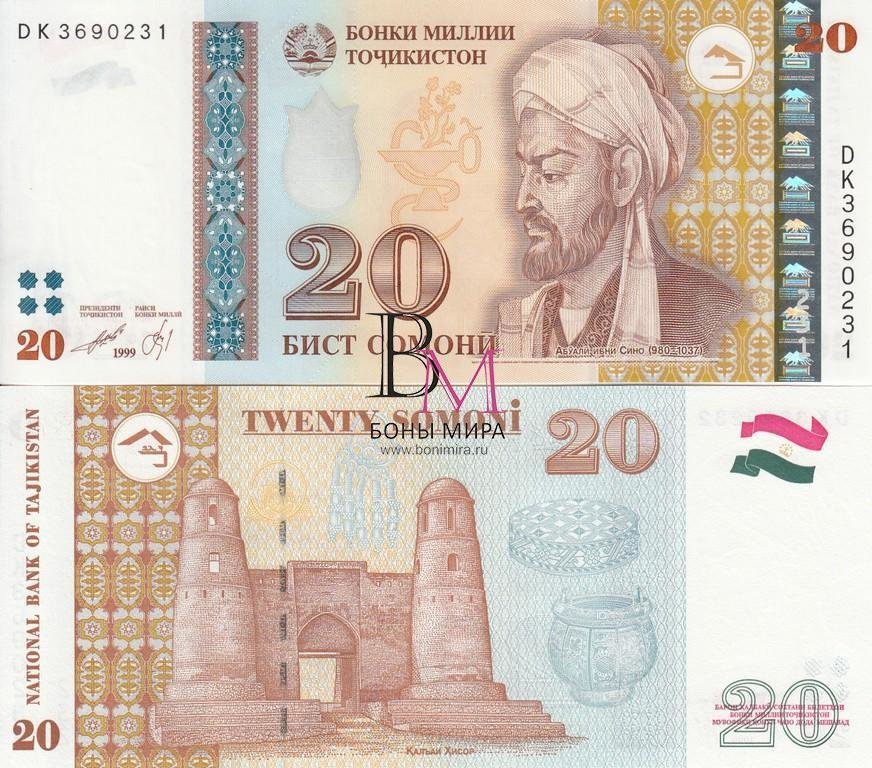Таджикистан Банкнота 20 Сомони  1999 (2017) UNC